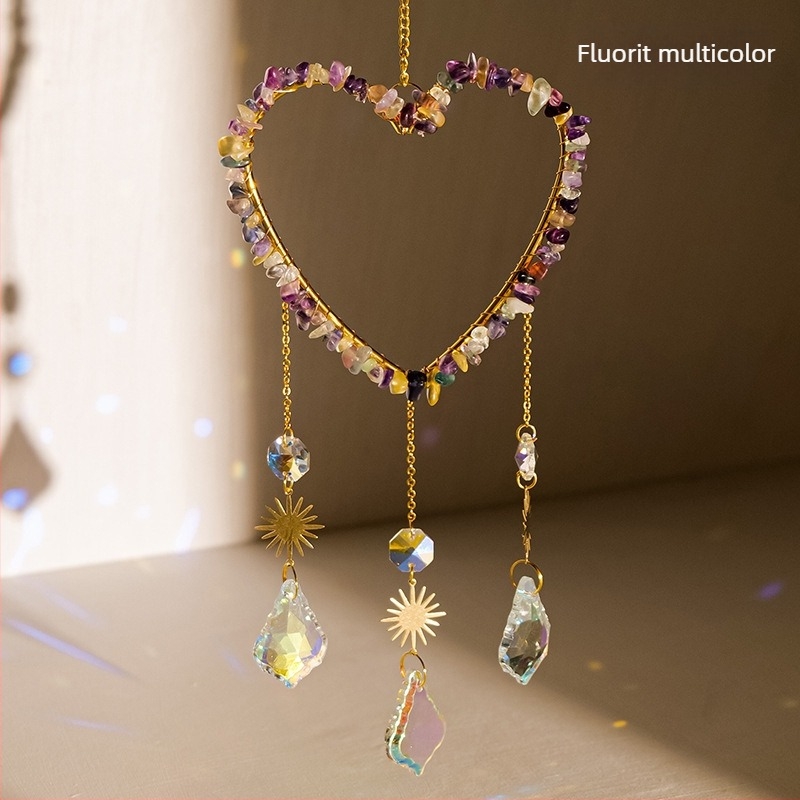 Pandantiv din cristal în formă de inimă, pentru captare a luminii solare și clopoțel de vânt, cu mărgele octagonale, stil modern și simplu