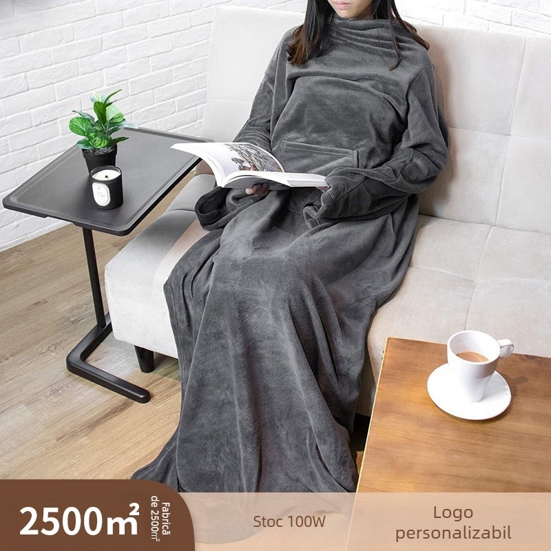 Pătură cu mâneci și buzunar mare - 100% poliester, fleece coral, 260 g/m², pentru iarnă