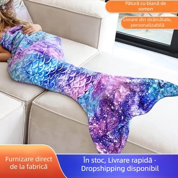 Sac de dormit pentru copii cu coadă de sirenă, Mu yan, Farley velvet, pătură din flanel, 300–500 g, stil desen animat