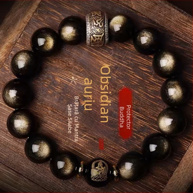 Brățară din obsidian natural Xinghong – unisex, lustruit, bijuterie de mână