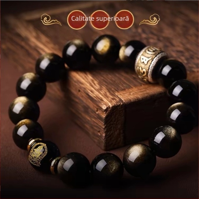 Brățară din obsidian natural Xinghong – unisex, lustruit, bijuterie de mână