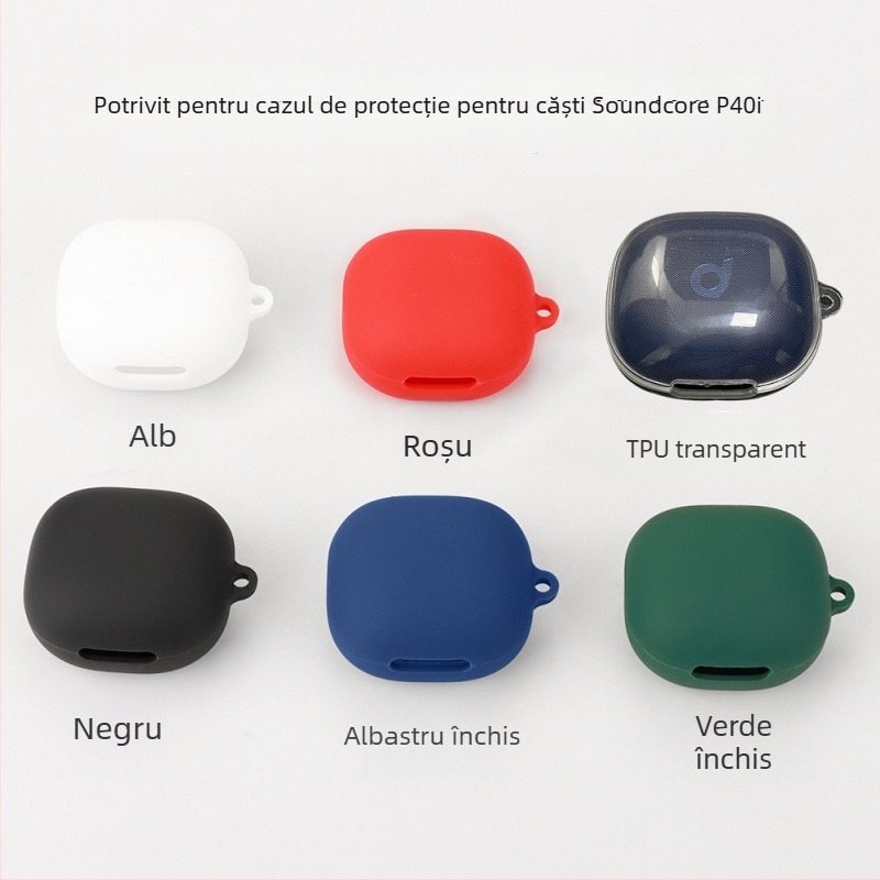 Husă de protecție pentru căști Soundcore P40i de la Jizhi, TPU transparent, compatibilă cu seria Soundcore Sound Wide; materiale: piele artificială, silicon, TPU, silicon lichid; proces: turnare prin injecție