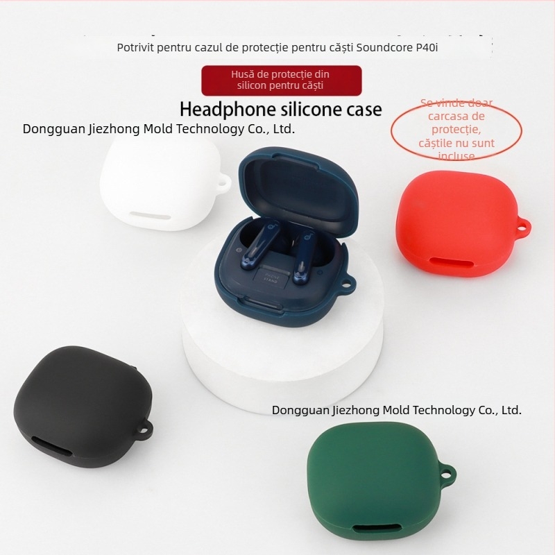 Husă de protecție pentru căști Soundcore P40i de la Jizhi, TPU transparent, compatibilă cu seria Soundcore Sound Wide; materiale: piele artificială, silicon, TPU, silicon lichid; proces: turnare prin injecție