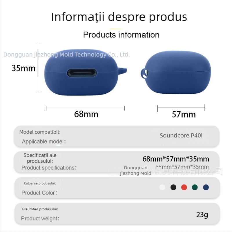 Husă de protecție pentru căști Soundcore P40i de la Jizhi, TPU transparent, compatibilă cu seria Soundcore Sound Wide; materiale: piele artificială, silicon, TPU, silicon lichid; proces: turnare prin injecție