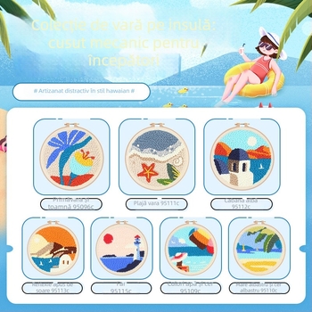 Kit de broderie din in – peisaj, stil mediteranean, tip de broderie: altă, cusătură în cruce