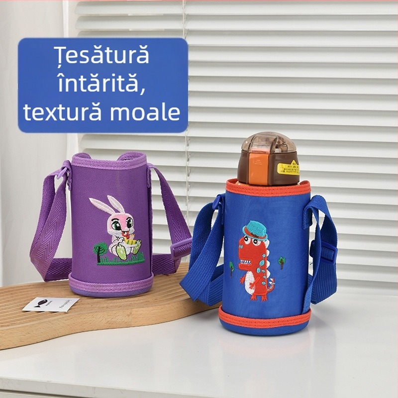 Husă izolatoare pentru sticlă de apă pentru copii cu bretea, stil desen animat (BT019, material textil, logo imprimat)