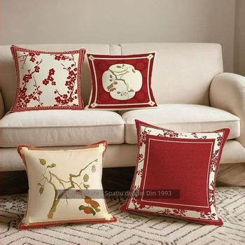 Husă de pernă din material pluș cu imprimare digitală a motivelor plante și flori, stil chinezesc nou, personalizabil