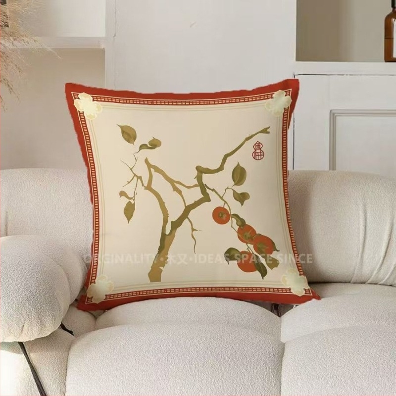 Husă de pernă din material pluș cu imprimare digitală a motivelor plante și flori, stil chinezesc nou, personalizabil