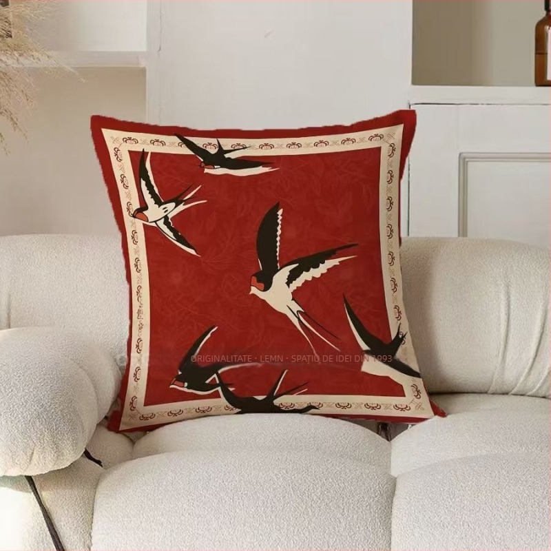 Husă de pernă din material pluș cu imprimare digitală a motivelor plante și flori, stil chinezesc nou, personalizabil