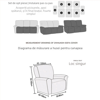 Husă canapea pentru un loc, poliester, model dungat, stil modern minimalist