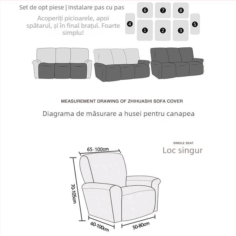 Husă canapea pentru un loc, poliester, model dungat, stil modern minimalist