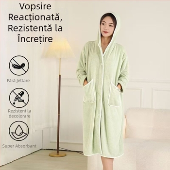 Halat de baie pentru femei — iarnă, fleece, bumbac-microfibră, 600 g