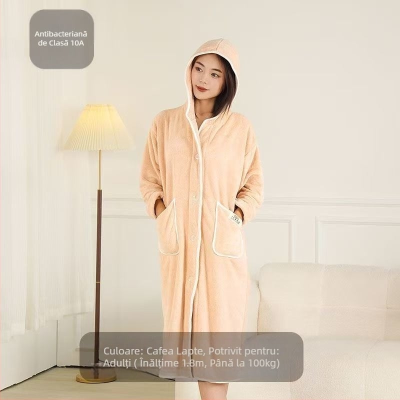 Halat de baie pentru femei — iarnă, fleece, bumbac-microfibră, 600 g