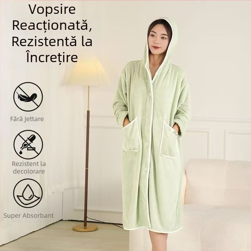 Halat de baie pentru femei — iarnă, fleece, bumbac-microfibră, 600 g