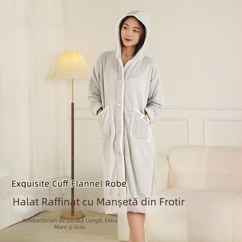 Halat de baie pentru femei — iarnă, fleece, bumbac-microfibră, 600 g