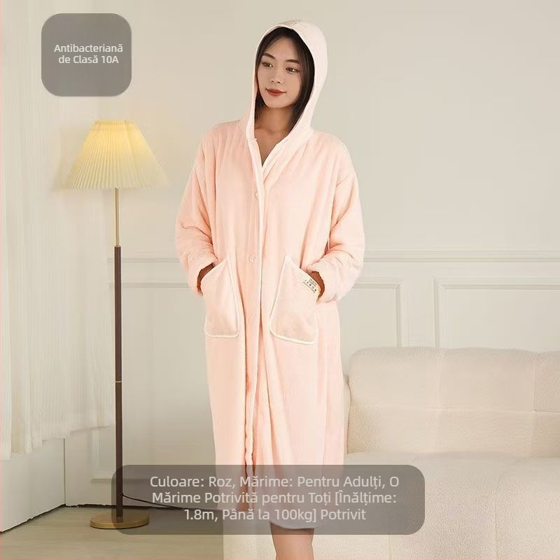 Halat de baie pentru femei — iarnă, fleece, bumbac-microfibră, 600 g