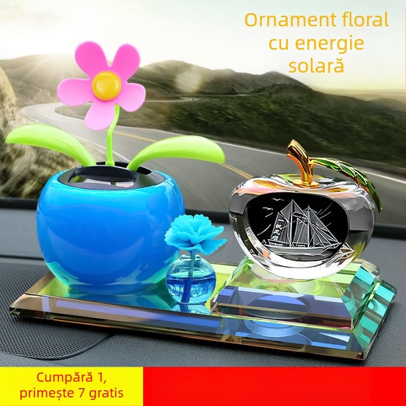 Decor interior auto cu floare cu capul în mișcare alimentat solar, aromaterapie, construcție metalică, potrivit pentru cadouri de afaceri