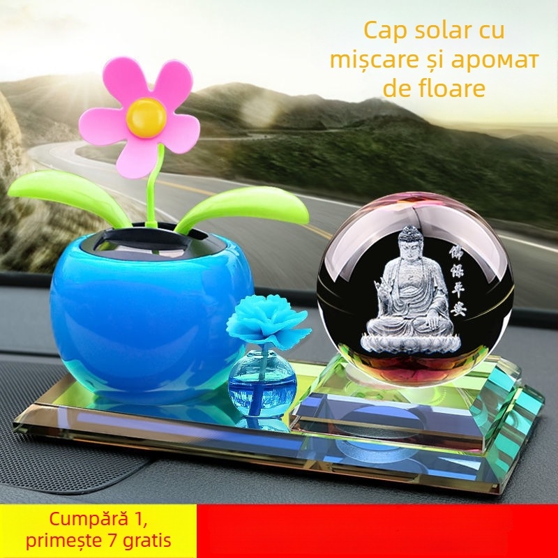 Decor interior auto cu floare cu capul în mișcare alimentat solar, aromaterapie, construcție metalică, potrivit pentru cadouri de afaceri