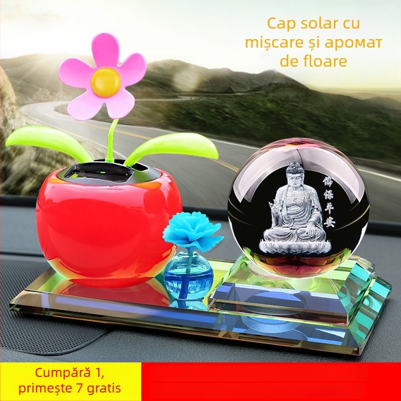 Decor interior auto cu floare cu capul în mișcare alimentat solar, aromaterapie, construcție metalică, potrivit pentru cadouri de afaceri