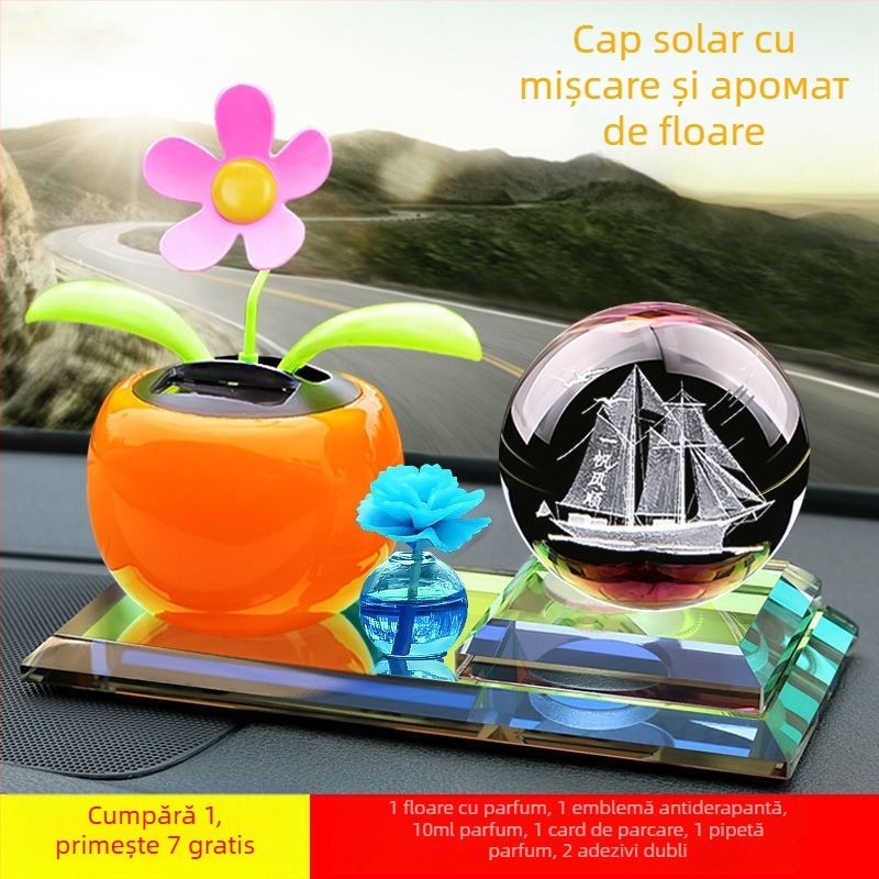 Decor interior auto cu floare cu capul în mișcare alimentat solar, aromaterapie, construcție metalică, potrivit pentru cadouri de afaceri