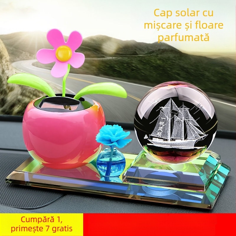 Decor interior auto cu floare cu capul în mișcare alimentat solar, aromaterapie, construcție metalică, potrivit pentru cadouri de afaceri