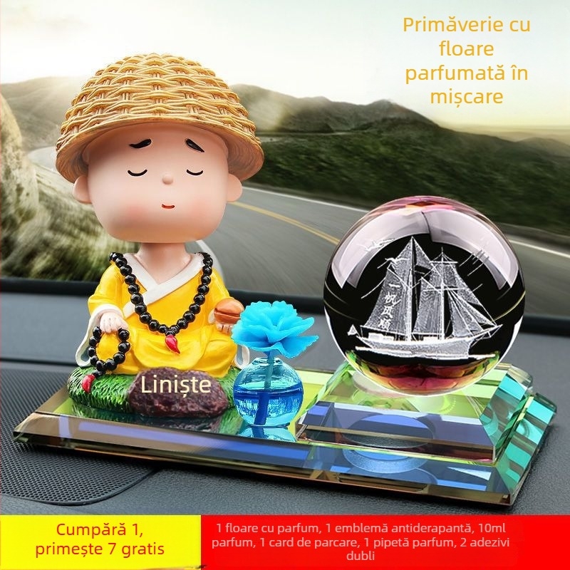 Decor interior auto cu floare cu capul în mișcare alimentat solar, aromaterapie, construcție metalică, potrivit pentru cadouri de afaceri