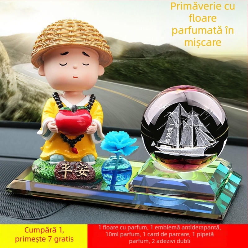 Decor interior auto cu floare cu capul în mișcare alimentat solar, aromaterapie, construcție metalică, potrivit pentru cadouri de afaceri