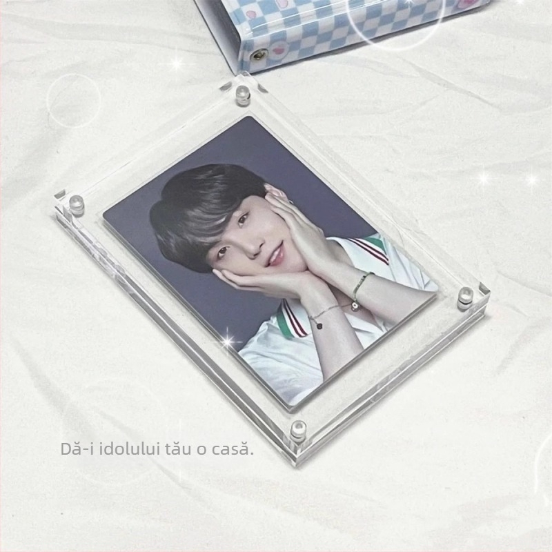 Suport din acril transparent pentru carduri și ramă foto cu afișaj magnetic, depozitare DIY cu două fețe pentru Polaroide
