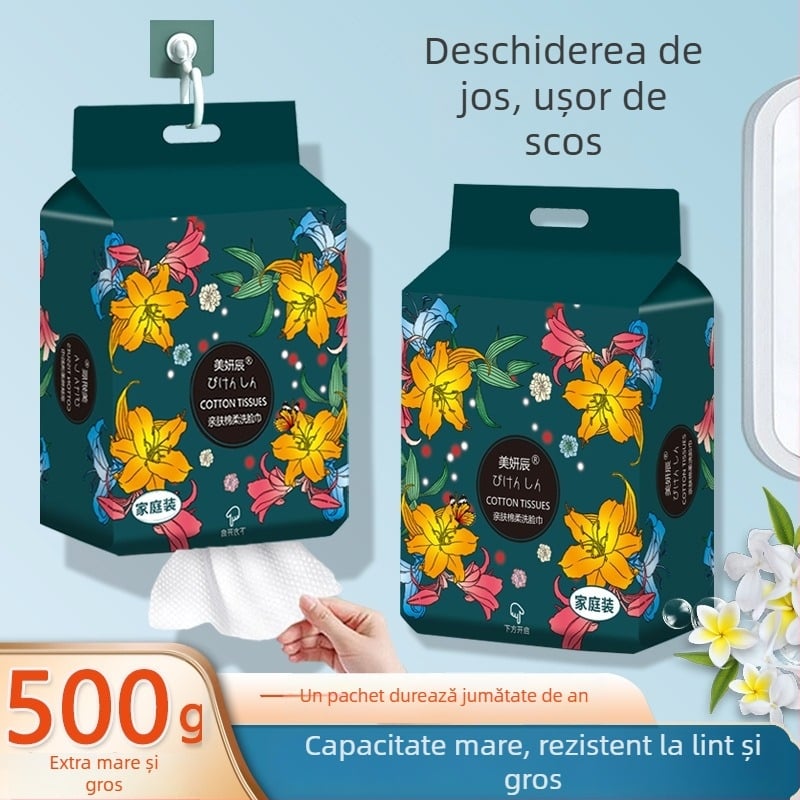 Prosop de curățare facial de unică folosință, grosime extra, fibră de viscoză, țesătură plată, pentru curățare și îndepărtarea machiajului