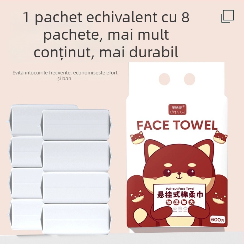 Prosop de curățare facial de unică folosință, grosime extra, fibră de viscoză, țesătură plată, pentru curățare și îndepărtarea machiajului