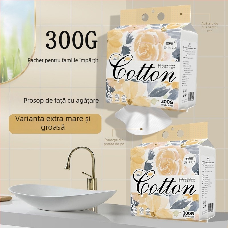 Prosop de curățare facial de unică folosință, grosime extra, fibră de viscoză, țesătură plată, pentru curățare și îndepărtarea machiajului