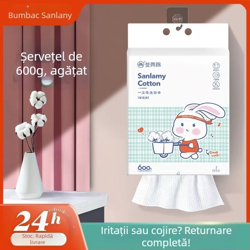 Prosop de față montat pe perete – de unică folosință, moale și îngroșat, din fibră de viscose, cu agățare pentru tras, pentru îngrijire bebeluși