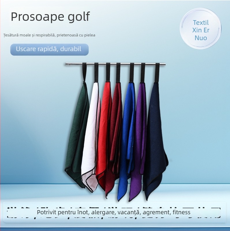 Prosop golf cu margine cu cârlig - poliester, uscare rapidă, absorbție ridicată, opțiuni de broderie sau imprimare