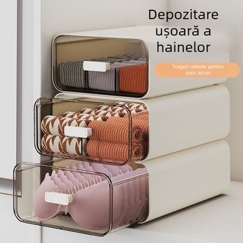Cutie de depozitare pentru lenjerie, cu sertare, organizator de garderob 3 în 1, 18 L, polipropilenă, model lemn, stil japonez