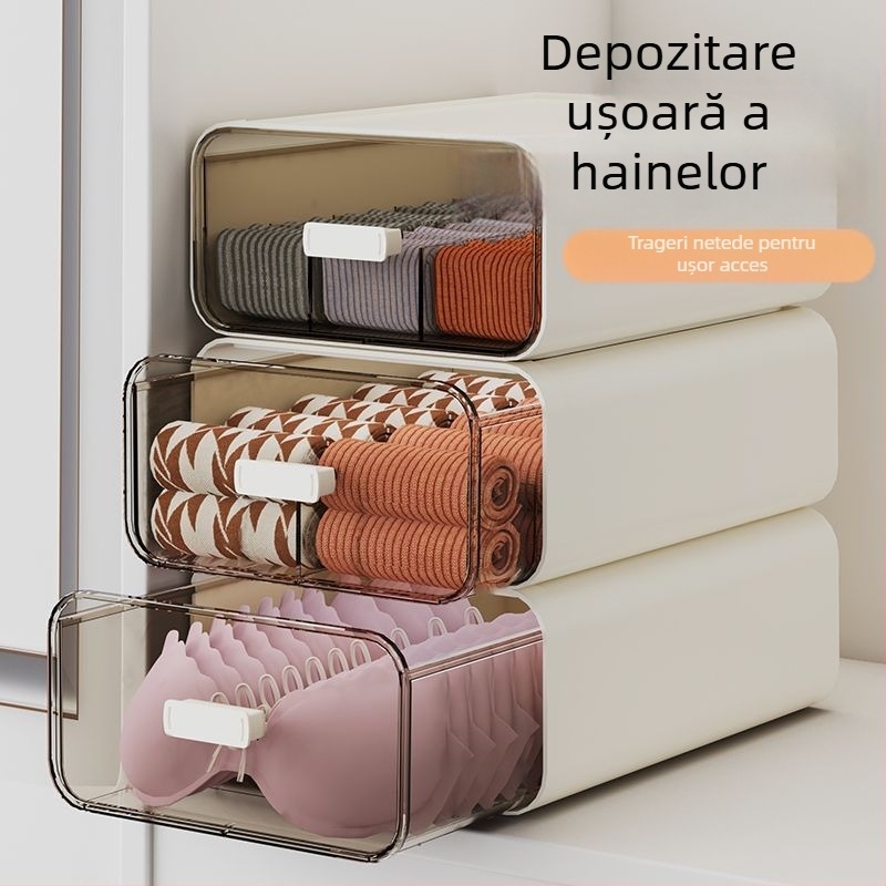 Cutie de depozitare pentru lenjerie, cu sertare, organizator de garderob 3 în 1, 18 L, polipropilenă, model lemn, stil japonez