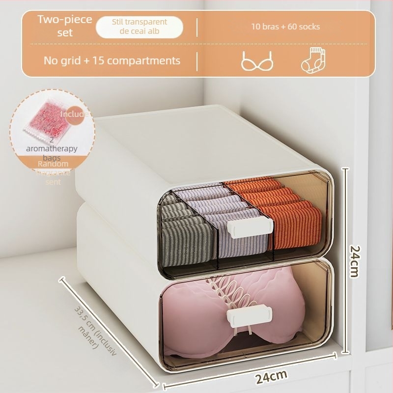 Cutie de depozitare pentru lenjerie, cu sertare, organizator de garderob 3 în 1, 18 L, polipropilenă, model lemn, stil japonez
