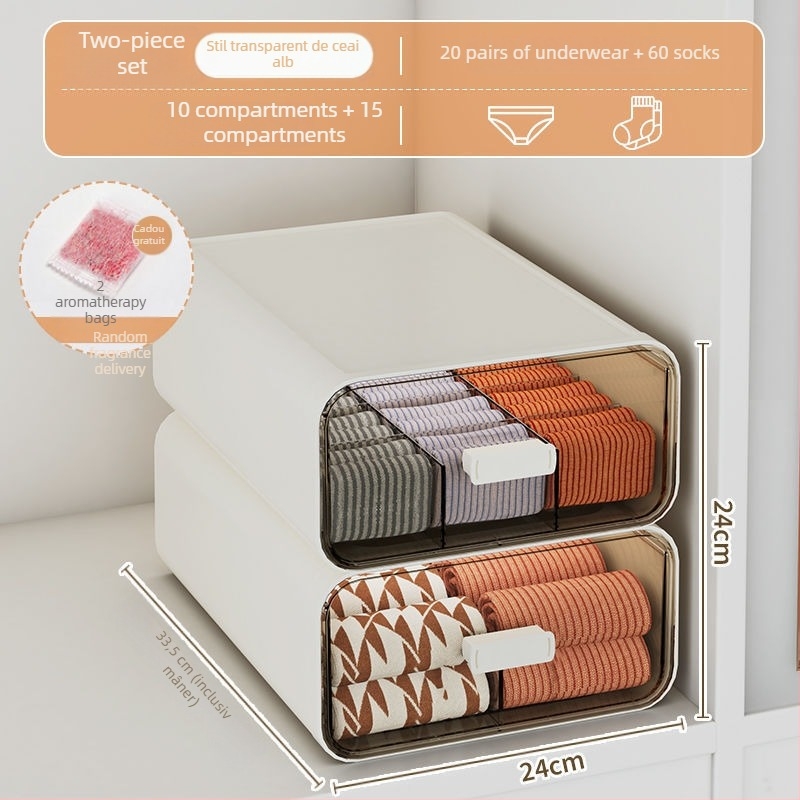 Cutie de depozitare pentru lenjerie, cu sertare, organizator de garderob 3 în 1, 18 L, polipropilenă, model lemn, stil japonez
