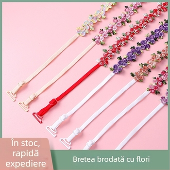Bretele de sutien din dantelă cu flori brodate, înlocuitor pentru lenjerie, bretele de umăr duble