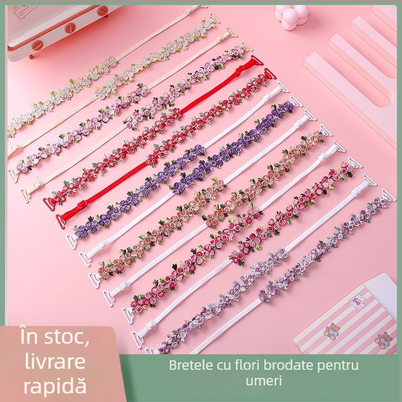 Bretele de sutien din dantelă cu flori brodate, înlocuitor pentru lenjerie, bretele de umăr duble