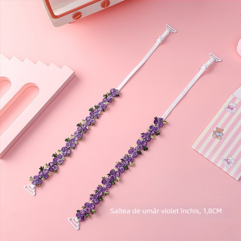 Bretele de sutien din dantelă cu flori brodate, înlocuitor pentru lenjerie, bretele de umăr duble