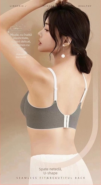 Sutien sport fără armături, cupă 3/4, bureți modelatori subțiri, fără cusături, fără bretele, susținere pe spate, confortabil și respirabil