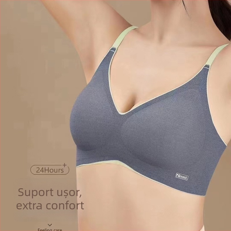 Sutien sport fără armături, cupă 3/4, bureți modelatori subțiri, fără cusături, fără bretele, susținere pe spate, confortabil și respirabil