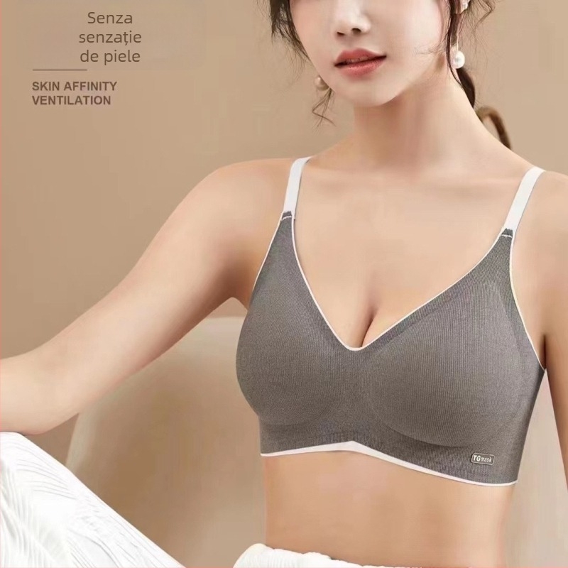 Sutien sport fără armături, cupă 3/4, bureți modelatori subțiri, fără cusături, fără bretele, susținere pe spate, confortabil și respirabil