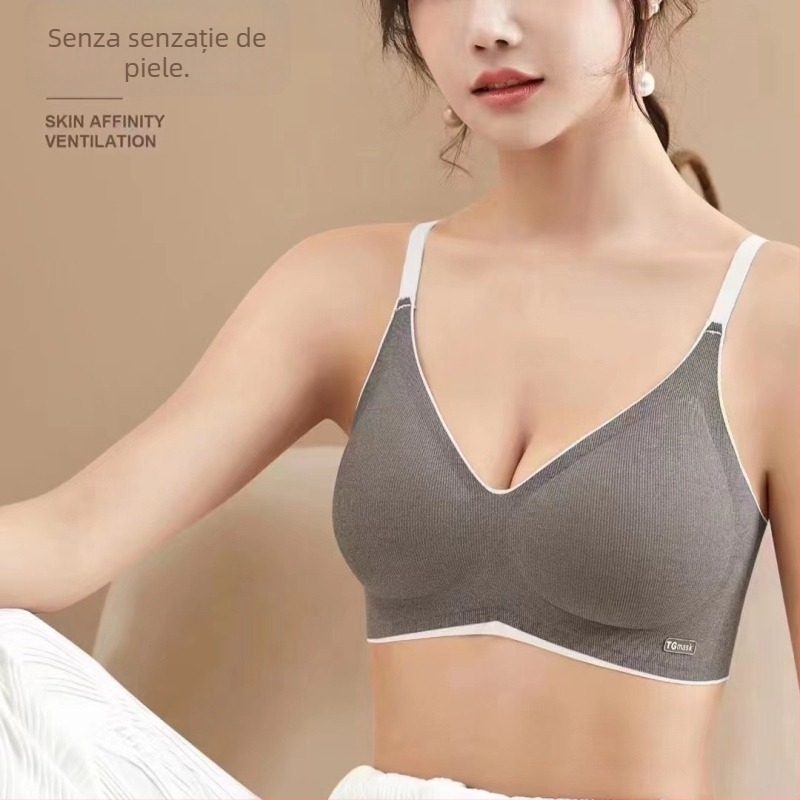 Sutien sport fără armături, cupă 3/4, bureți modelatori subțiri, fără cusături, fără bretele, susținere pe spate, confortabil și respirabil