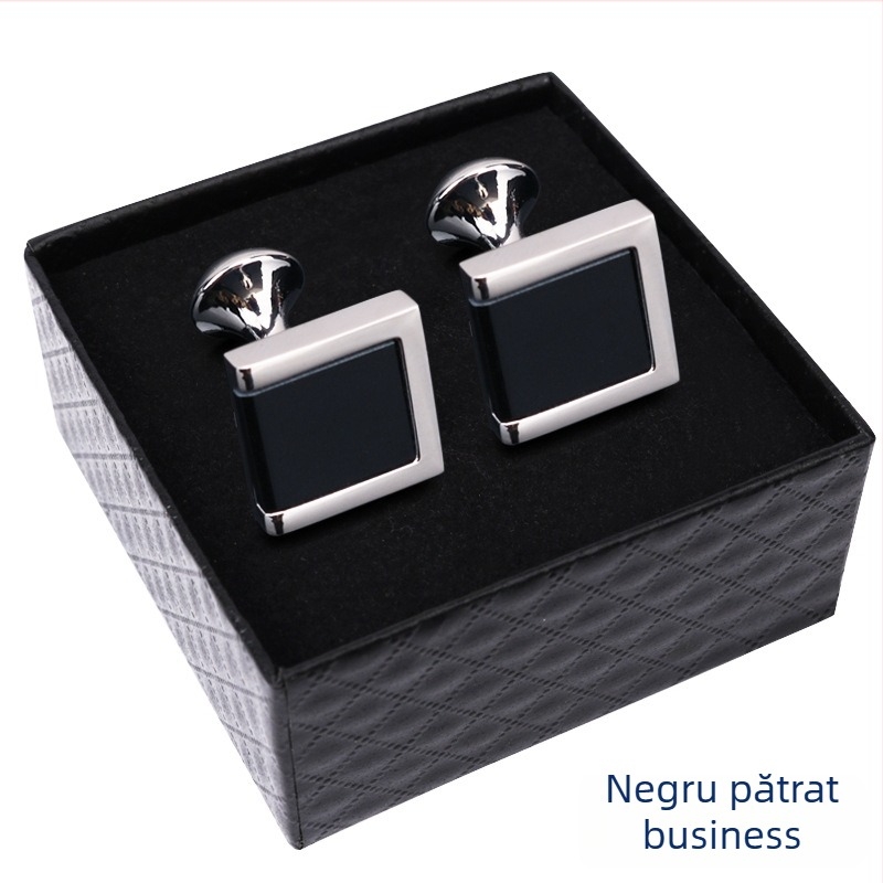 Butoni pentru mâneci franțuzești, geometrice, în cutie cadou, din aliaj placat, cristal alb