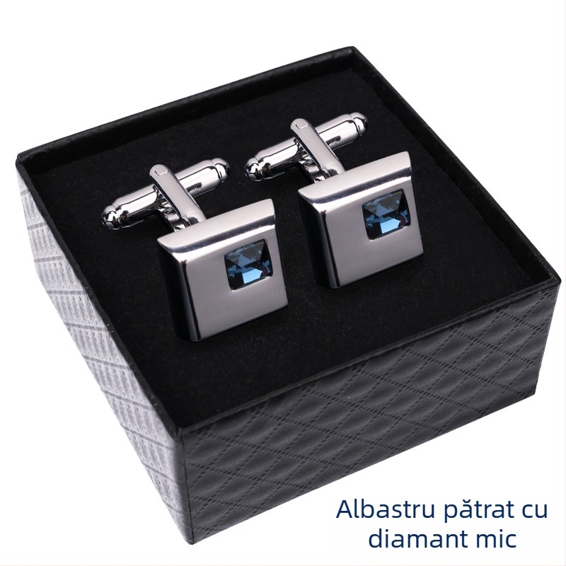 Butoni pentru mâneci franțuzești, geometrice, în cutie cadou, din aliaj placat, cristal alb