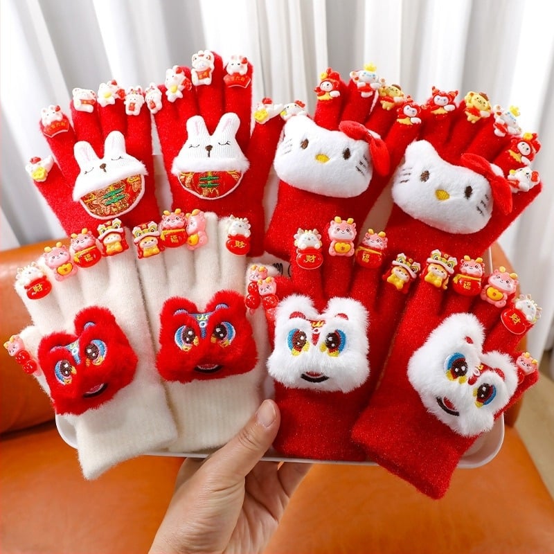 Mănuși de iarnă pentru copii, tricotate cu cinci degete, jacquard, model monocrom, calde pentru iarnă și toamnă, potrivite pentru copii 6–10 ani