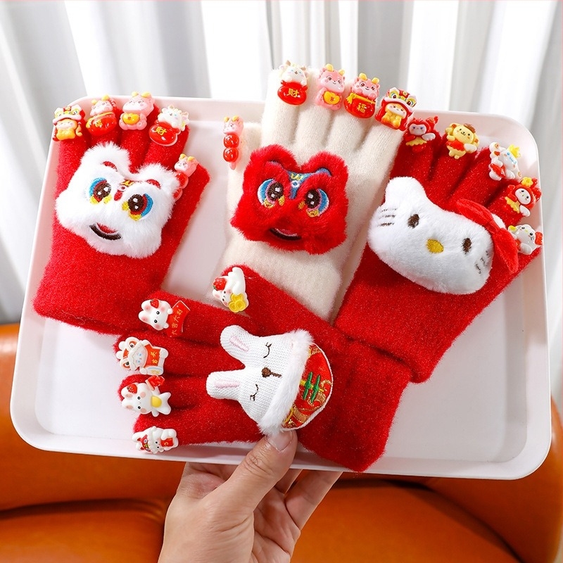 Mănuși de iarnă pentru copii, tricotate cu cinci degete, jacquard, model monocrom, calde pentru iarnă și toamnă, potrivite pentru copii 6–10 ani