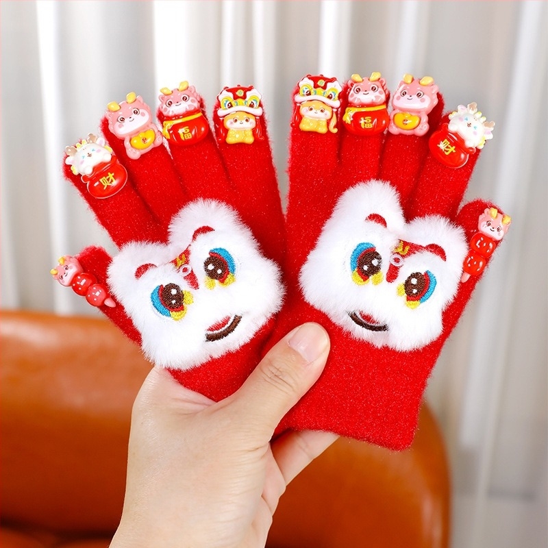 Mănuși de iarnă pentru copii, tricotate cu cinci degete, jacquard, model monocrom, calde pentru iarnă și toamnă, potrivite pentru copii 6–10 ani