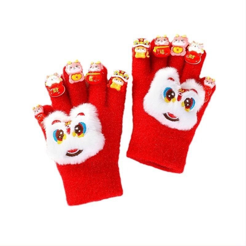 Mănuși de iarnă pentru copii, tricotate cu cinci degete, jacquard, model monocrom, calde pentru iarnă și toamnă, potrivite pentru copii 6–10 ani